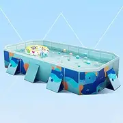 Foldable Non-Inflatable Kids' and Adults' Outdoor Swimming Pool Full-Sized Durable Thickened Above Ground Family Pool with Sturdy Support for Outdoor, Garden, Backyard(295x165x55cm/116x65x22in)