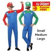 Adult Super Mario Luigi Fancy Dress Up Party Halloween Costume + Hat + Moustache