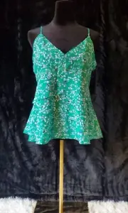 Banana Republic Sleeveless Peplum Layered Cami Green & Navy Floral Size 8 PETITE