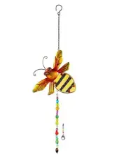 Honey Bee 2WC812 Shaped Metal Stained Glass Suncatcher w/ Beads Crystal Prism