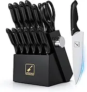 imarku 14 Pieces Professional Stainless Steel Kitchen Knife Set, Includes Knife Base, Sharpener and Scissors, Knife Set, Dishwasher Safe, with Ergonomic Handle, Black