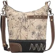 [Myra Bag] Solidaster Upcycled Canvas & Leather Shoulder Bag S-1525, Brown, 13.5" W x 13" H x 4.5" D16.5"
