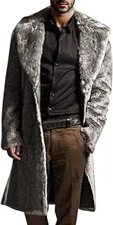 Men's Faux Fur Coat Fluffy Turn Down Collar Open Front Long Cardigan Loose Fit Warm Winter Overcoat