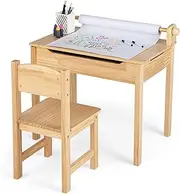 HONEY JOY Kids Table and Chairs Set, Activity Desk and Chair for Children w/Paper Roll Holder & 2 Markers, Boys Girls Art and Crafts Table Set w/Storage Space for Drawing Studying Playing, Natural