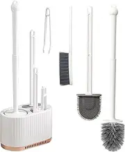 [Wesoke] Toilet Bowl Brush and Holder Set, Toilet Scrub Brush Set for Deep Cleaning, Floor Standing & Wall Mounted Toilet Scrubber Brush with 3 Clean Brush & Clip & Ventilated Holder for Bathroom, White
