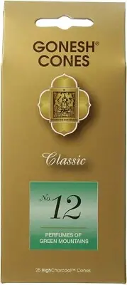 12 pack Gonesh Incense Cone Pack 25 Cones: #12 green mountains [ 300 cones ]