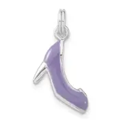 Sterling Silver 3-D Polished Cz & Purple Enameled High Heel Charm