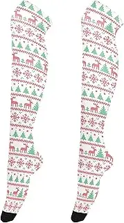 [Caihoyu] Women'S Knee-High Silk Stockings Fashionable Extra Long Tigh High Socks Baseball Socks Football Socks for Dates Knitted Christmas and New Year Pattern, Knitted Christmas and New Year Pattern