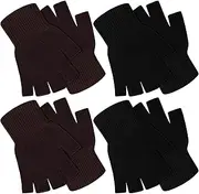 SATINIOR 4 Pairs Winter Half Finger Gloves Knitted Fingerless Mittens Warm Stretchy Gloves for Men and Women