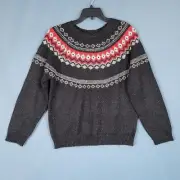 Weatherproof Women's Pullover Long Sleeve Sweater Argyle Gray Size L