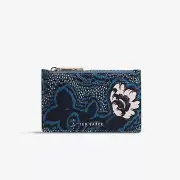 Ted Baker Rhulia Graphic Floral Leather Zip Card Holder (Dark Blue)