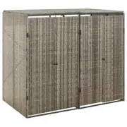 Double Wheelie Bin Shed Grey Poly Rattan Outdoor Waste Container with Lock