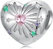 [ShiYu] 925 Sterling Silver Iridescent Heart Charms for Pandora Bracelet, Cubic Zirconia, Cubic Zirconia