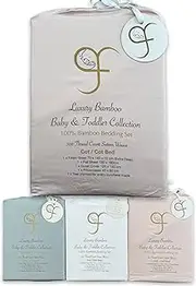 GF 100% Organic Bamboo Baby & Toddler Cot Bed Bedding Set 4 Pieces 300tc Luxurious sateen weave Duvet Cover, Fitted sheet, Flat Sheet, Pillowcase