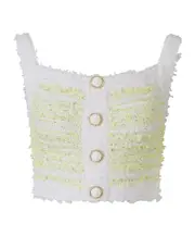 Balmain Textured Tweed Cropped Top FR36,FR40,FR42 White