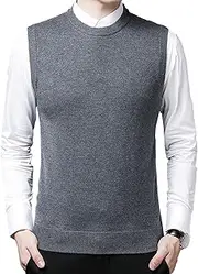 [Gsywaipei] Men's Round Neck Casual Vest Solid Sleeveless Pullover Men Sweater Vests Slim Fit Plain Color Soft Knitted Tank, Grey 3, M
