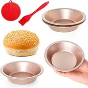 Quyimy 5 Inch Mini Pie Pans 4 Pack Pie Tins Gold, Carbon Steel Mini Tart Pan Nonstick Round Small Pie Tins for Baking Pot Pies Cakes Pizza Bread Dessert, Fruit Pie and Meat Pie