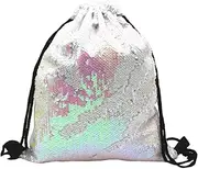 LIFKOME Reversible Sequin Drawstring Backpack for Women Stylish Storage Sackpack Pink for Cosmetics Jewelry Beach Use Lightweight Polyester Party Bag