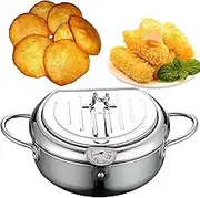 Deep Fryer, Japanese Frying Pot, with Lid and Oil Filter, Thermometer, 304 Stainless Steel, Pot Mouth Diameter 21Cm/8.3in, Detachable Design, for Home Use