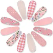 NICECONE 12 PCS Snap Hair Clips for Girls, Floral Print Designs Baby Hair Clips, Non-Slip Fabric Wrapped Barrettes (5.5cm), Toddler Kids Hair Accessories Pink Set