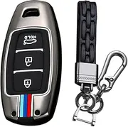 KUNIO Key Case Suitable for Hyundai Kona Hybrid for Kona N Fits Hyundai I30 Fastback i30N Protective Case Metal Housing Key Cover Key Fob 3 Buttons A Black
