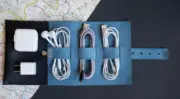 power data line Charger Digital accessory pocket bag cow Leather blue H981