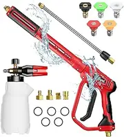 [Aihand] Pressure Washer Gun with Foam Gun 1L - Power Washer Gun Attachments Adjustable Extension Wand 40inch,M22-14mm/15mm Fitting, 5 Nozzle Tips, 5200 PSI Car Wash Kit
