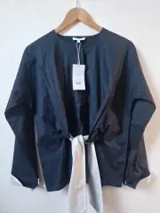 Warehouse Contrast Tie Front Cotton Blue Relaxed Fit Blouse Top Size 10