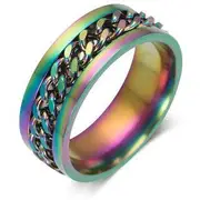 Chain Sterling Silver Ring Pink & Green & Purple - 11