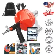 Powerful 50 FT Plumbing Snake with Drill Attachment - Clear Clogs Under 10 Min