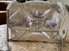 TORY BURCH Kira Silver Metallic Diamond Quilt Small Convertible Shoulder Bag-NWT