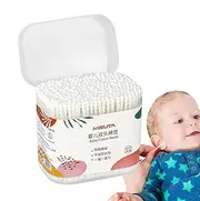 Child Safety Cotton Swabs - Soft Double Tipped Baby Safe Tips with Storage Box | Portable Beauty Tool for Ear Nose Clean, Wood Sticks