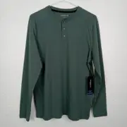 Kenneth Cole Mobility Knit Shirt Men's Small Henley Slim Green Long Sleeve UPF50