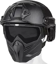 Airsoft Helmet and Mask, Airsoft Helmet with Front NVG Mount and Side Rail, Airsoft Mask Full Face and Paintball Mask with Detachable Anti Fog Goggles,Tactical Airsoft Gear