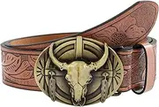 [ESOMAVRIX] Engraved Buckle Belt for Men Vintage Western Pants Belt Cosplay Costume Decorative Waist Belt for Teens Boy Accessories/1856