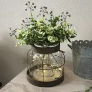 Vintage Glass Farmhouse Vase, Rustic Lantern Decor with Flowers Lights Vintage S