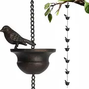 Rain Chains, Detachable Bird & Bell Rain Chain for Gutters, 39.37in Metal Rain Catcher for Outside, Decorative Your House and Garden, Verdigris