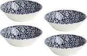 Royal Wessex by Churchill Earthenware Victorian Calico Floral Blue Soup/Cereal/Dessert Bowls Made in England | Set of 4 | Diameter: 6"; 10 oz.