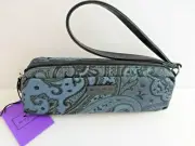 Etro Pouch NWT Fabric Etro Blue Black Print Make Up Glass Case Bag Retail $155