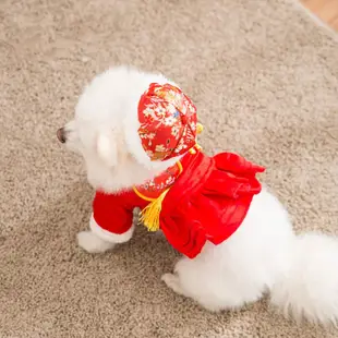 新年傳統寵物帽子狗貓用品小狗帽子裝扮唐裝風格西施犬
