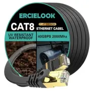CAT8 Ethernet Cable 100 ft High Speed, Shielded Flat Internet 100FT Black