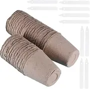 BESPORTBLE 40pcs Biodegradable Paper Planting Cups for Seed Germination Round Nursery Pots with Labels for Plant Cultivation Lightweight Durable Propagator for Vegetables Flowers Fruits