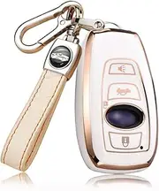 HIBEYO TPU Car Key Fob Cover for Subaru Outback Ascent Forester Crosstrek Legacy with Keychains Smart Remote Car Key Holder