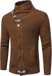 [HEYDHSDC] Mens Cardigan Sweater Coat Men Autumn Winter Solid Turtleneck Sweaters Casual Warm Knitting Jumper Sweater Male Coats