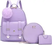 [I IHAYNER] Mini Backpack Purse for Teen Girls 3-PCS Fashion Backpack Cute Travel Daypacks Women Pompom Backpack Shoulder Bag