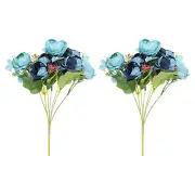 2Pcs 7 Branch Artificial Silk Peony Hydrangea Fake Flowers with Stem, Blue