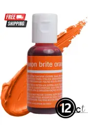 Chefmaster Neon Brite Orange Liqua-Gel Food Coloring 12Pk Vegan