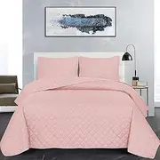 B&B Super King Size Bedspread Bed Throw Embossed Pattern Reversible Quilted Bedspread Set with 2 Pillow Shams - Decorative Quilt Coverlet Bedding Set, Pink