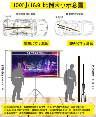 【F.C】4K顯影 100吋 白玻纖支架布幕 免安裝 移動布幕 手拉布幕 投影機 移動式布幕 布幕 (7.8折)