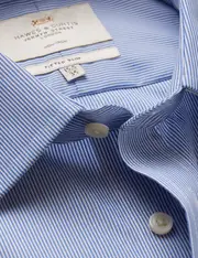 Hawes & Curtis Non-Iron Blue & White Stripe Fitted Slim Shirt Size: 16" collar, 36" sleeve